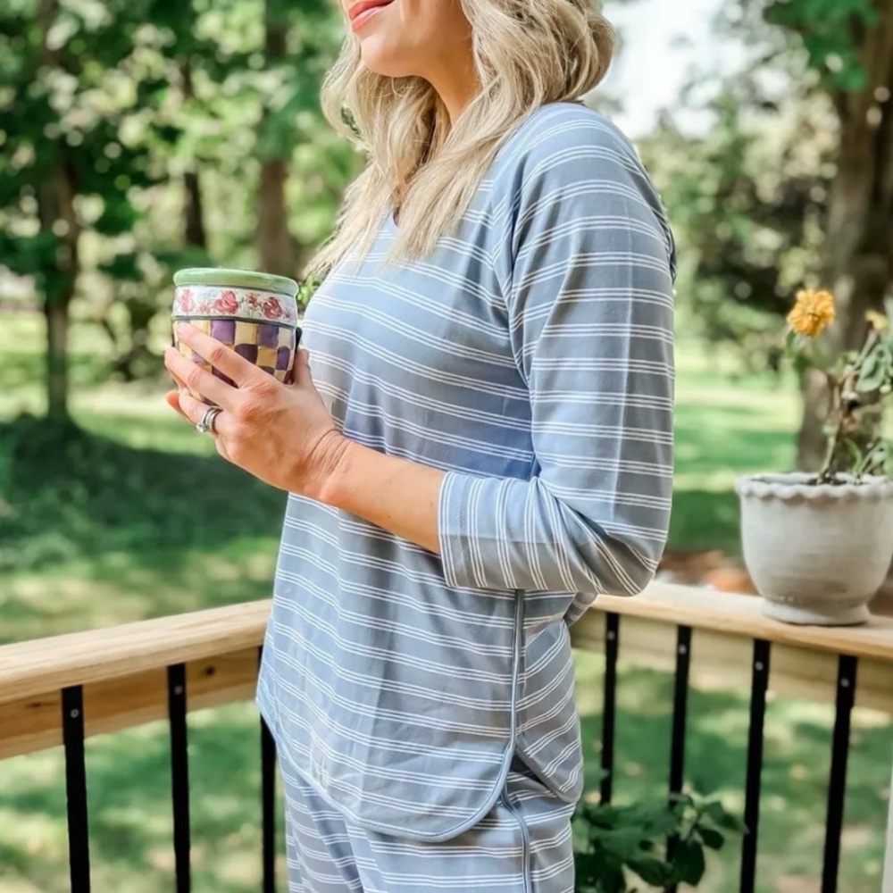 Women's Blue Striped Pajama Top - Comfortable Lounge Sleepwear